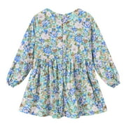 Penkiiy Toddler Baby Girl Fashion Long-sleeved Floral Printed Girls Dress Suit Easter Dresses for Toddler Girls 2-3 Years Blue On Sale